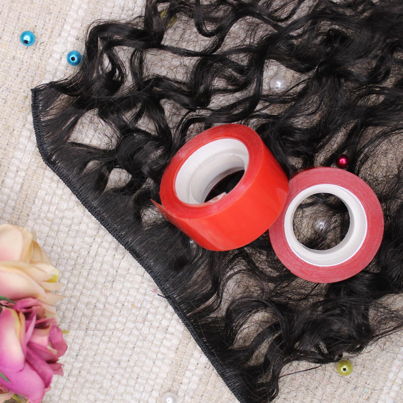 INAAYA Double Sided Hair Wig Tape - Strong Hold Red Adhesive for Hair Patch, Toupee & Extensions | Secure All-Day Wear for Cosplay, Costumes & Daily Use