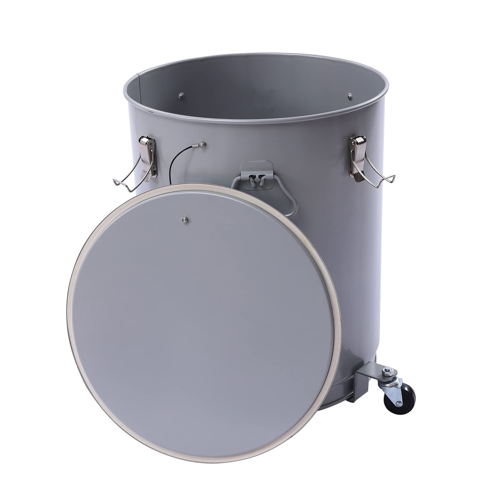 16 Gallon Fryer Grease Bucket - Steel Oil Disposal Caddy with Locking Lid & Filter Bag for Hot Cooking Oil Storage & Transport - Perfect for Restaurants, Food Trucks & Home Kitchens (Silver)
