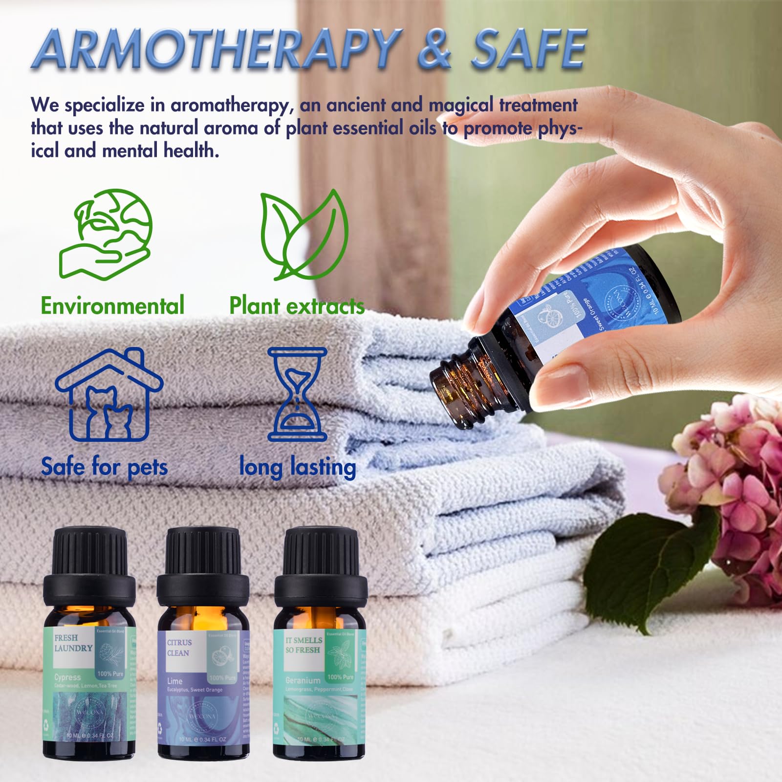 100% Pure Essential Oils for Laundry, Diffusers & Aromatherapy - 6x10ml Set (Clean Scent) - Perfect for Soap Making, Candles, Humidifiers & Dryer Balls - Refresh Your Home, Clothes & DIY Projects