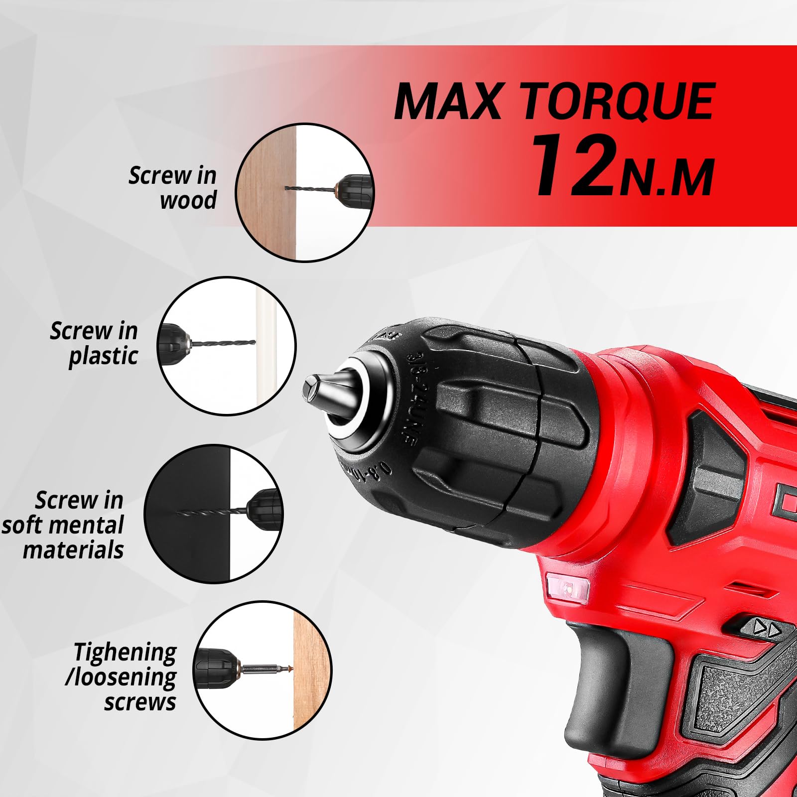 DEKOPRO 126-Piece Cordless Drill Set - 8V Red Power Drill, Home Tool Kit with Accessories, Hand Tools for DIY Projects, Woodworking & Home Repairs - Perfect for Women & Beginners