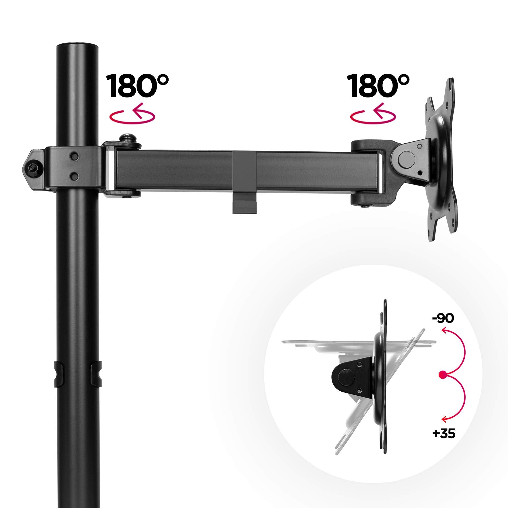 Duronic DM151X1 Single Monitor Arm - Adjustable Height VESA 75/100 Mount for 13-32 Inch Screens, 8kg Capacity Desk Clamp Stand - Perfect for Gaming, Office & Home Workstations