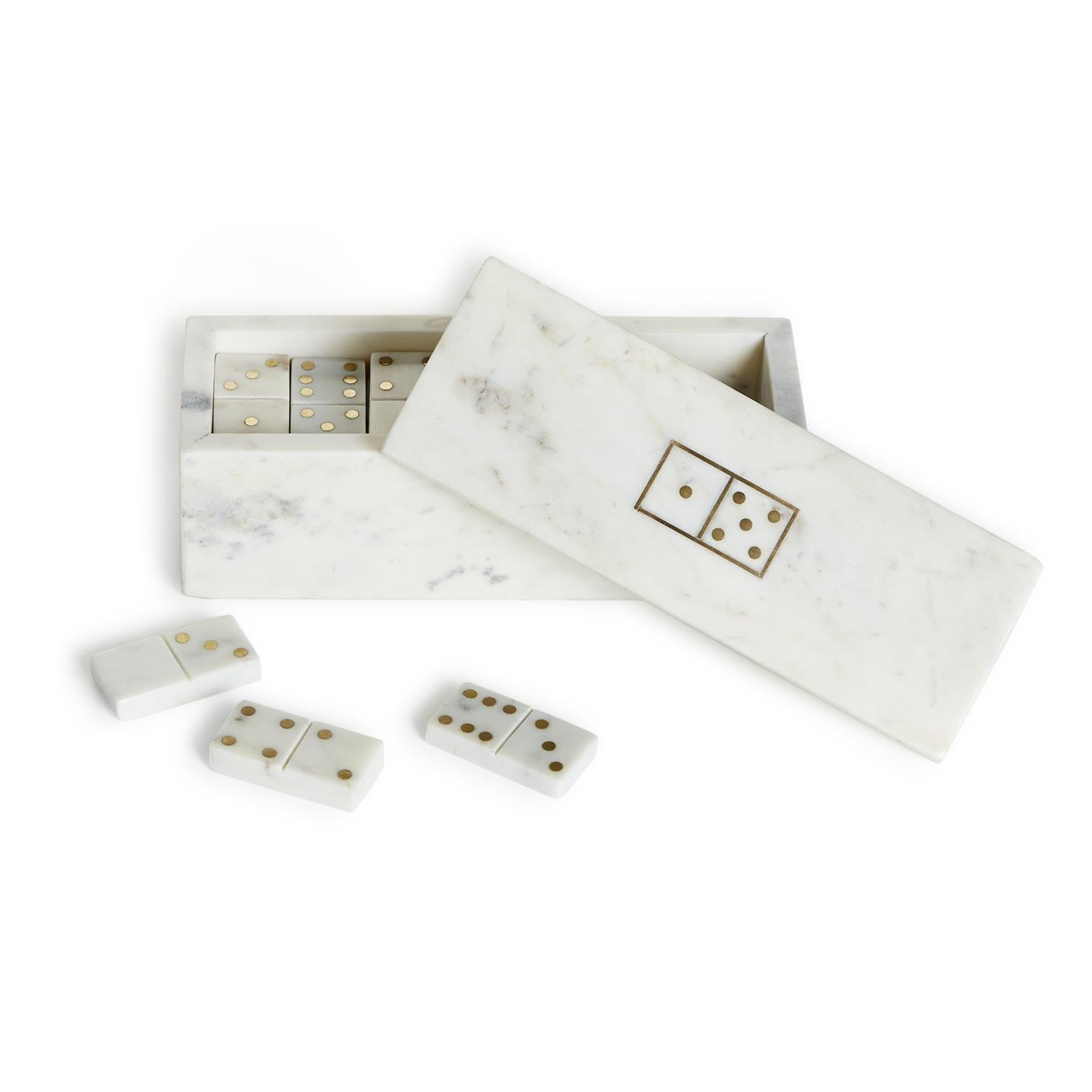 28-Piece Blanc de Blanc Gold Dot Domino Set - Premium Double Six Dominoes for Game Nights, Parties, and Family Fun
