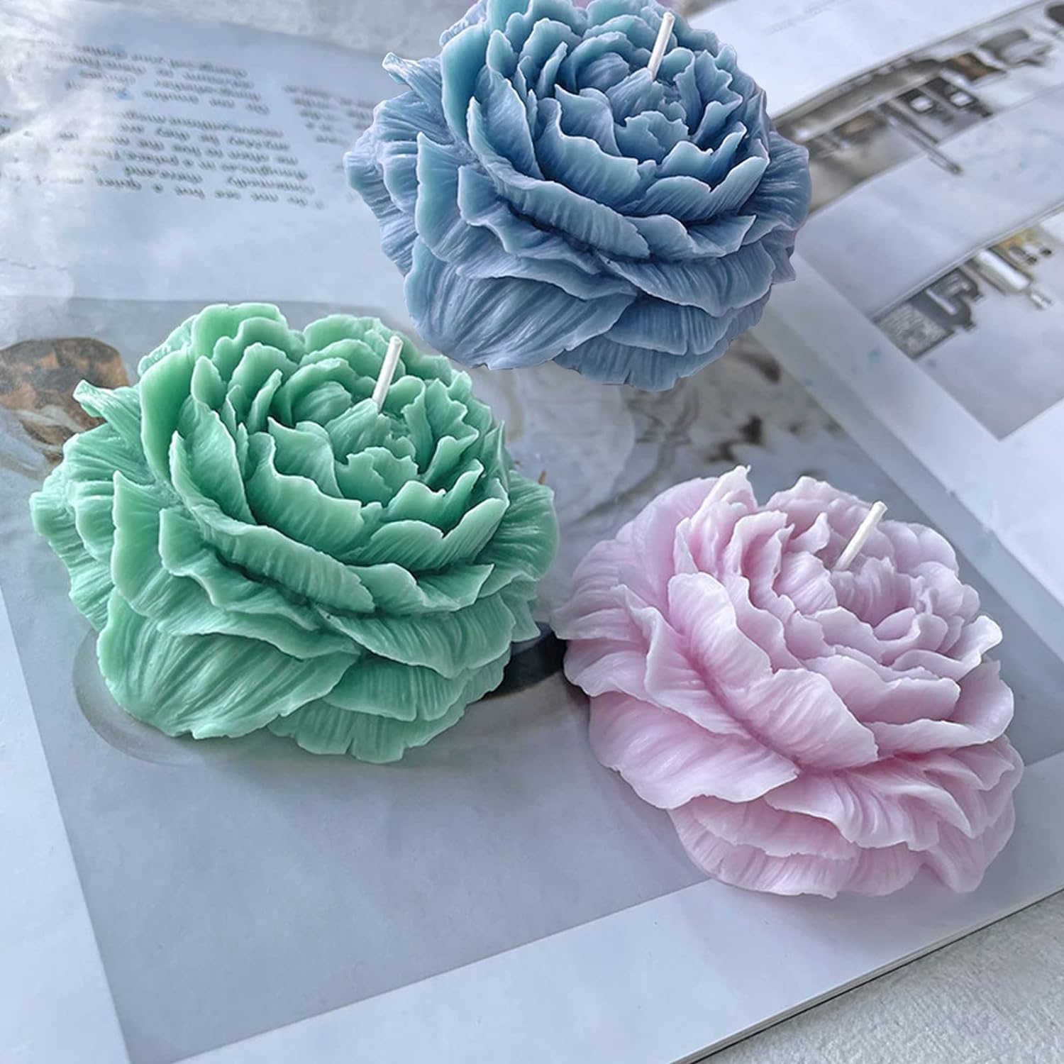 Brightail INFRA 3D Silicone Candle Wax Molds - DIY Peony Flower Mold for Resin, Soap & Aromatherapy Candles - Reusable Soy Wax Candle Making Kit for Home Decor, Wedding Centerpieces & Gift Making