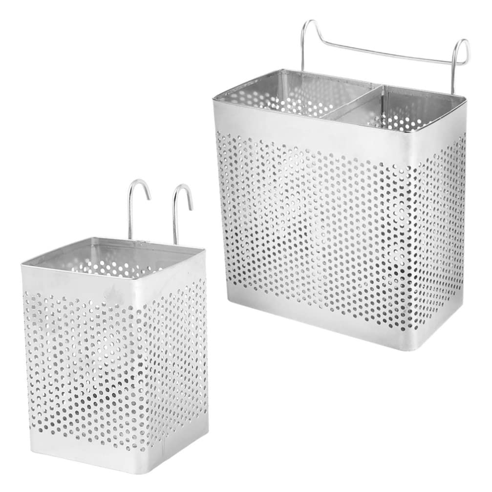 Hemoton 2Pcs Stainless Steel Chopstick & Utensil Holder - Silverware Drainer Basket, Hanging Kitchen Organizer for Efficient Space Saving, Perfect for Countertop & Cabinet Storage