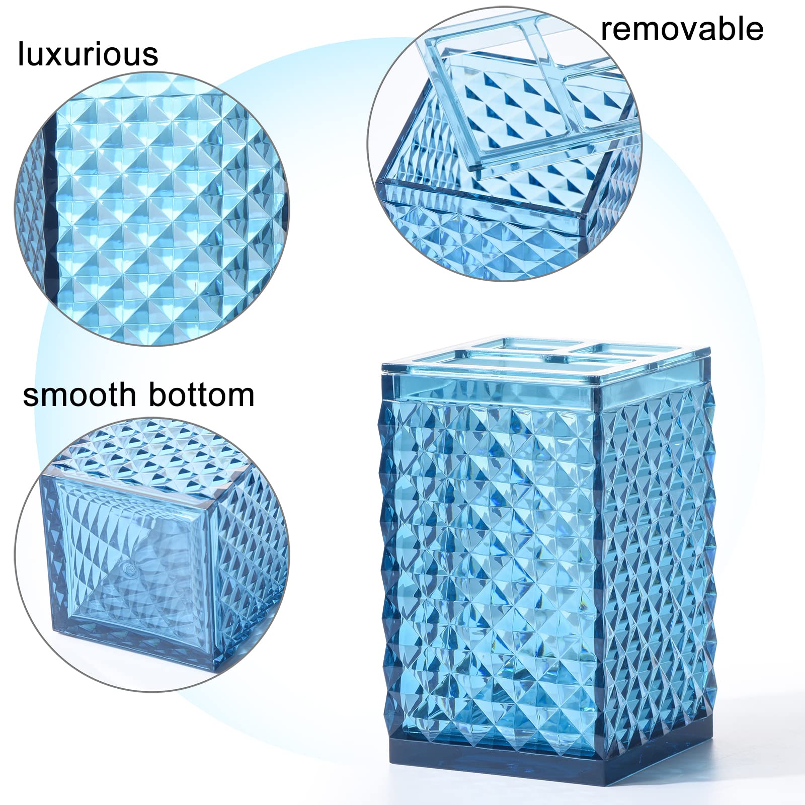6-Piece Acrylic Bathroom Accessories Set - Toothbrush Holder, Cup, Soap Dispenser, Toilet Brush with Holder & Soap Dish | Modern Bathroom Decor | Housewarming Gift (Blue) | Perfect for Guest Bathrooms, Apartments & Home Renovations