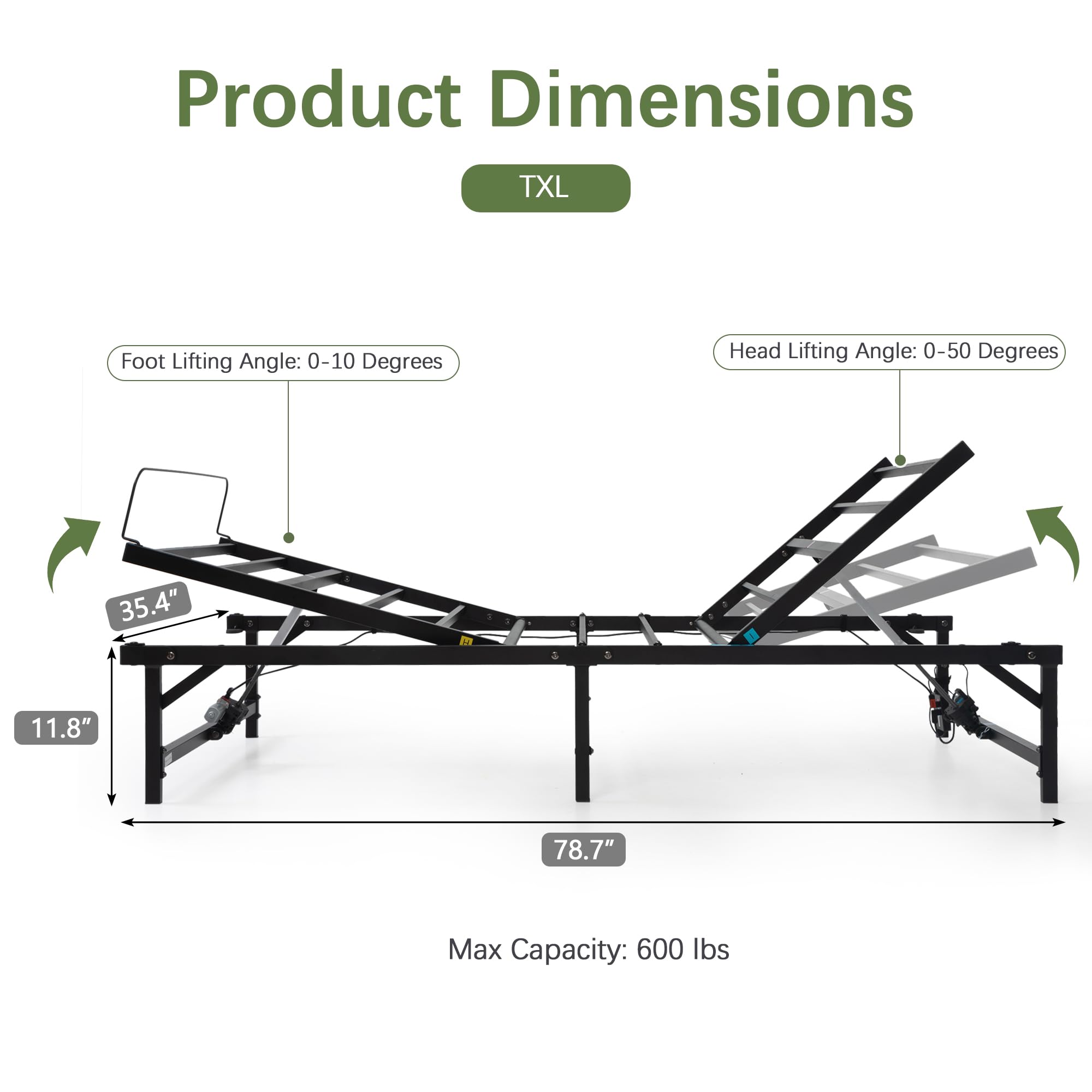 JAXPETY Adjustable Twin XL Bed Frame with Head & Foot Incline - Quiet Electric Adjustable Base with Remote Control, Fits Most Mattresses - Perfect for Home, Hospital & Elderly Care (Black)