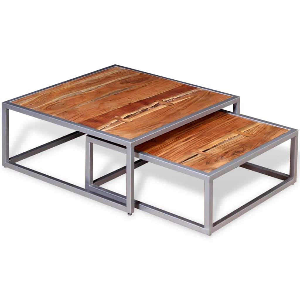 CHARMMA 2-Piece Coffee Table Set - Solid Acacia Wood Modern Living Room Furniture for Home Decor & Small Spaces