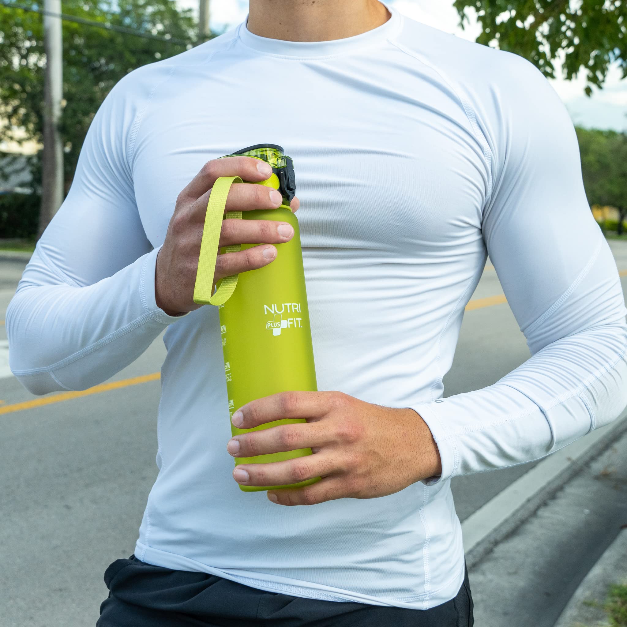 Nutrifit Green 32oz Motivational Water Bottle with Time Markings - BPA Free Leak Proof Sports Bottle for Gym, Workouts & Daily Hydration Goals