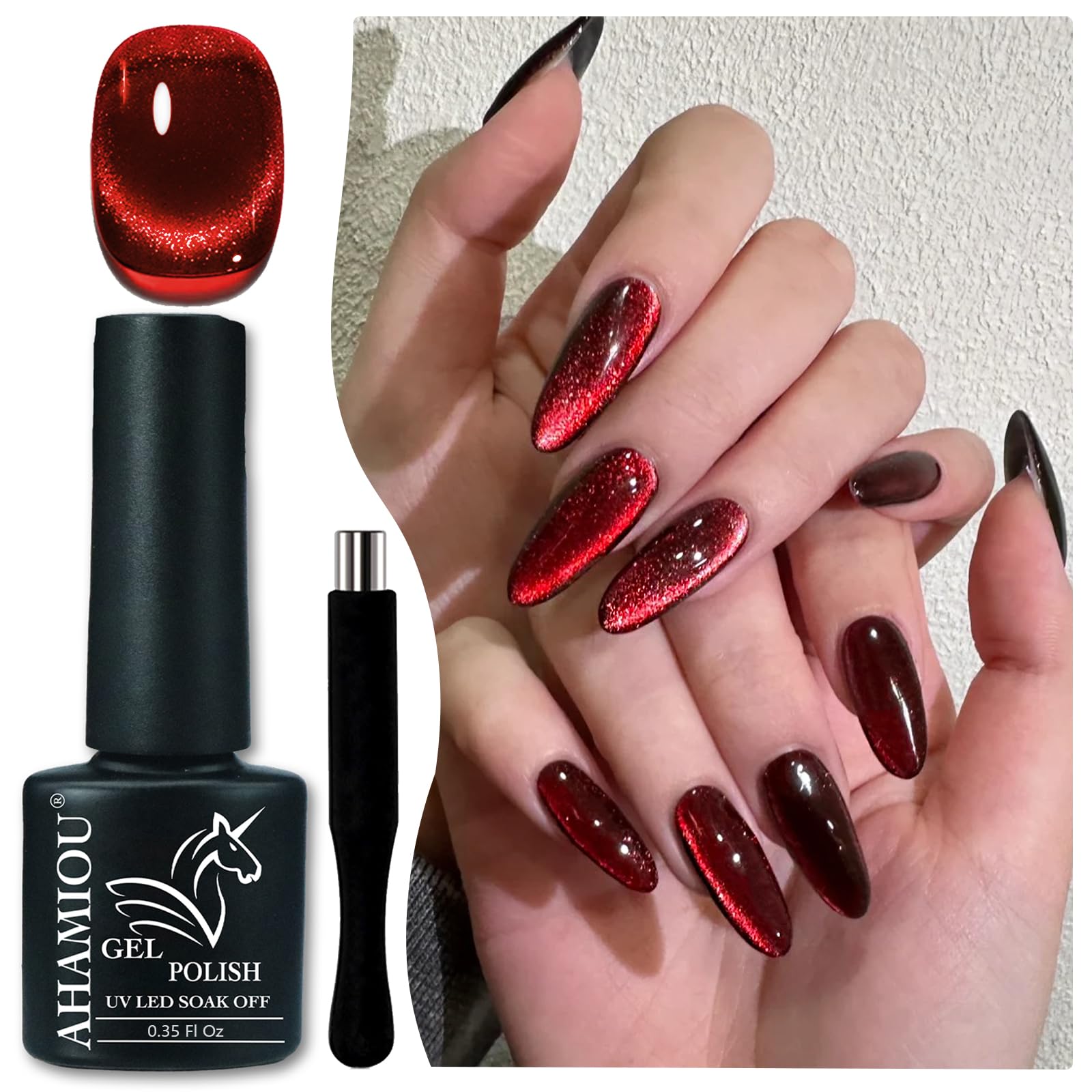 Cat Eye Gel Nail Polish - Blood Red UV/LED Gel Polish with Magnet Stick (10ml/0.35oz) for DIY Nail Art | Long Lasting & Vibrant Colors | Perfect for Summer Manicures, Parties & Special Occasions