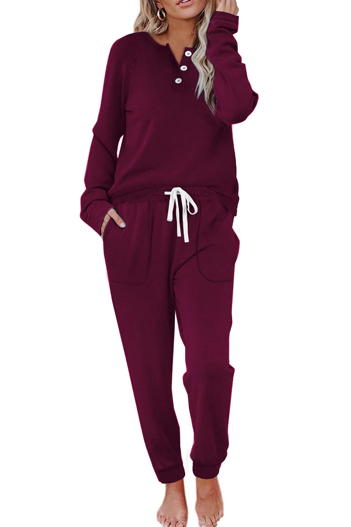 WIHOLL Women's 2-Piece Lounge Set - Button Down Sweatshirt & Sweatpants with Pockets | Casual Outfit for Home, Travel & Relaxation | Soft Comfortable Sweatsuit for Women