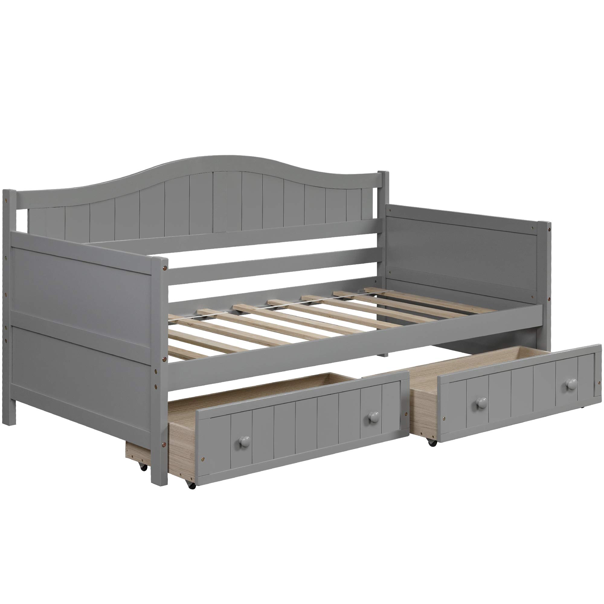 Twin Size Solid Wood Captain's Daybed with 2 Storage Drawers - Convertible Sofa Bed for Bedroom & Living Room, No Box Spring Needed (Gray) | Perfect for Guest Rooms, Small Spaces & Multi-Functional Furniture Needs