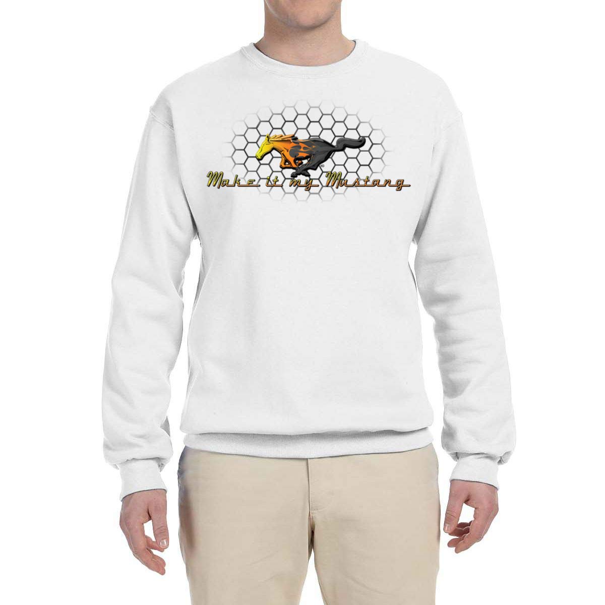 Wild Bobby Vintage Ford Mustang Honeycomb Graphic Sweatshirt - Unisex Crewneck Pullover for Car Enthusiasts | Perfect for Casual Wear, Car Shows & Ford Lovers Gifts
