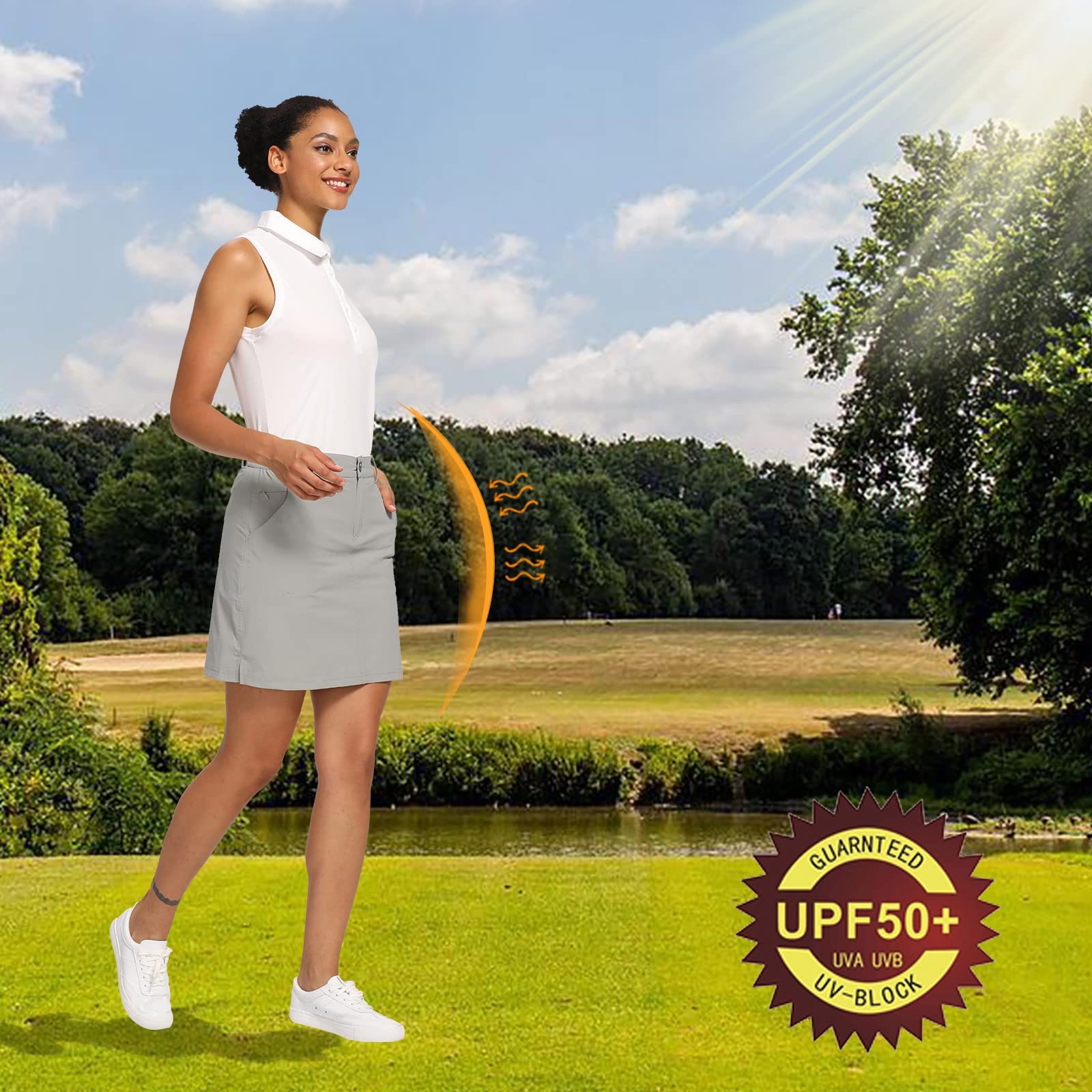 CQC Women's UPF 50+ Golf Skort with Built-in Shorts & Pockets - Breathable Athletic Skirt for Golf, Tennis, Running & Outdoor Activities