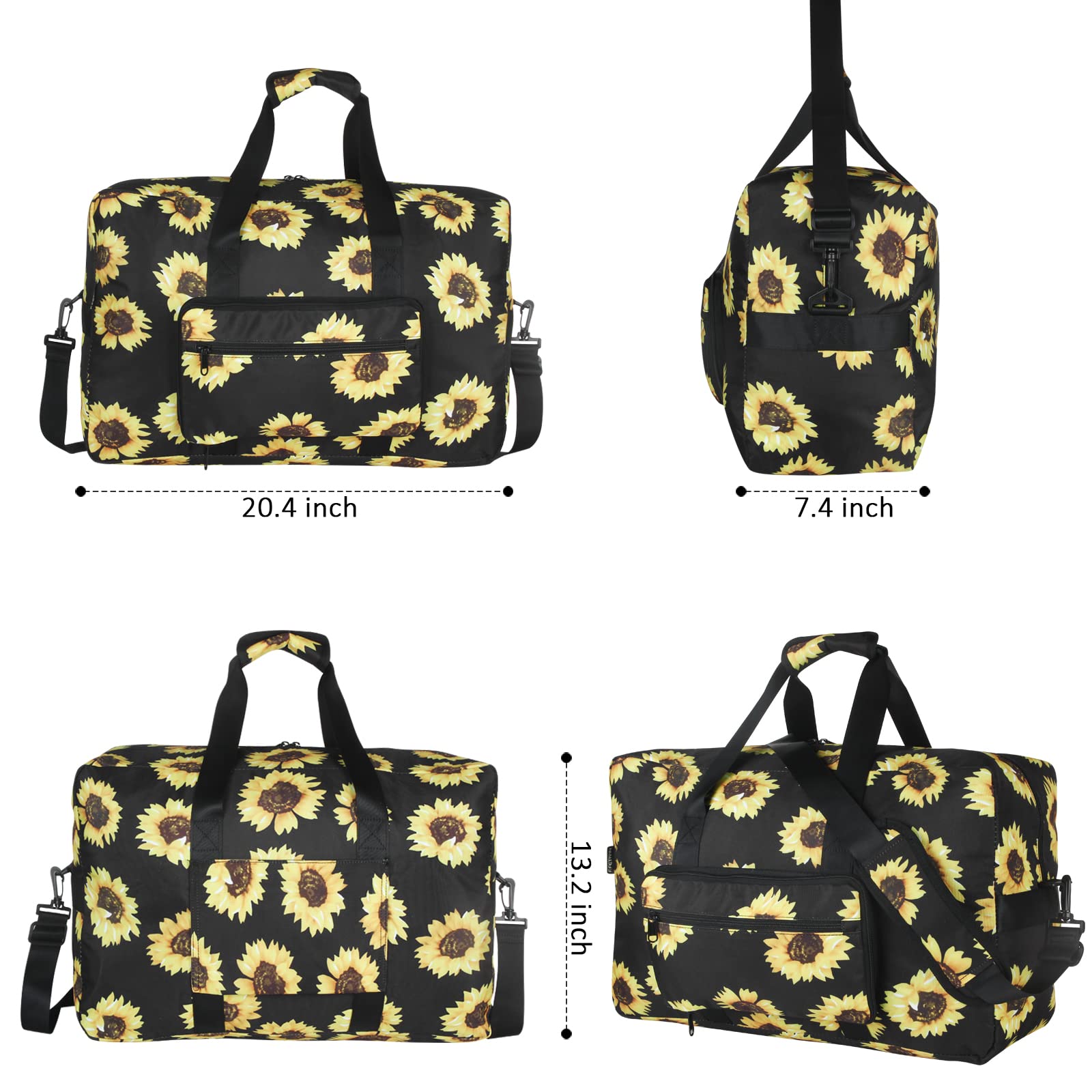 F.FETIVIN Women's Weekender Bag - Medium Carry On Duffle Overnight Travel Bag (Sunflower Yellow) - Perfect for Gym, Weekend Trips & Airplane Carry-On