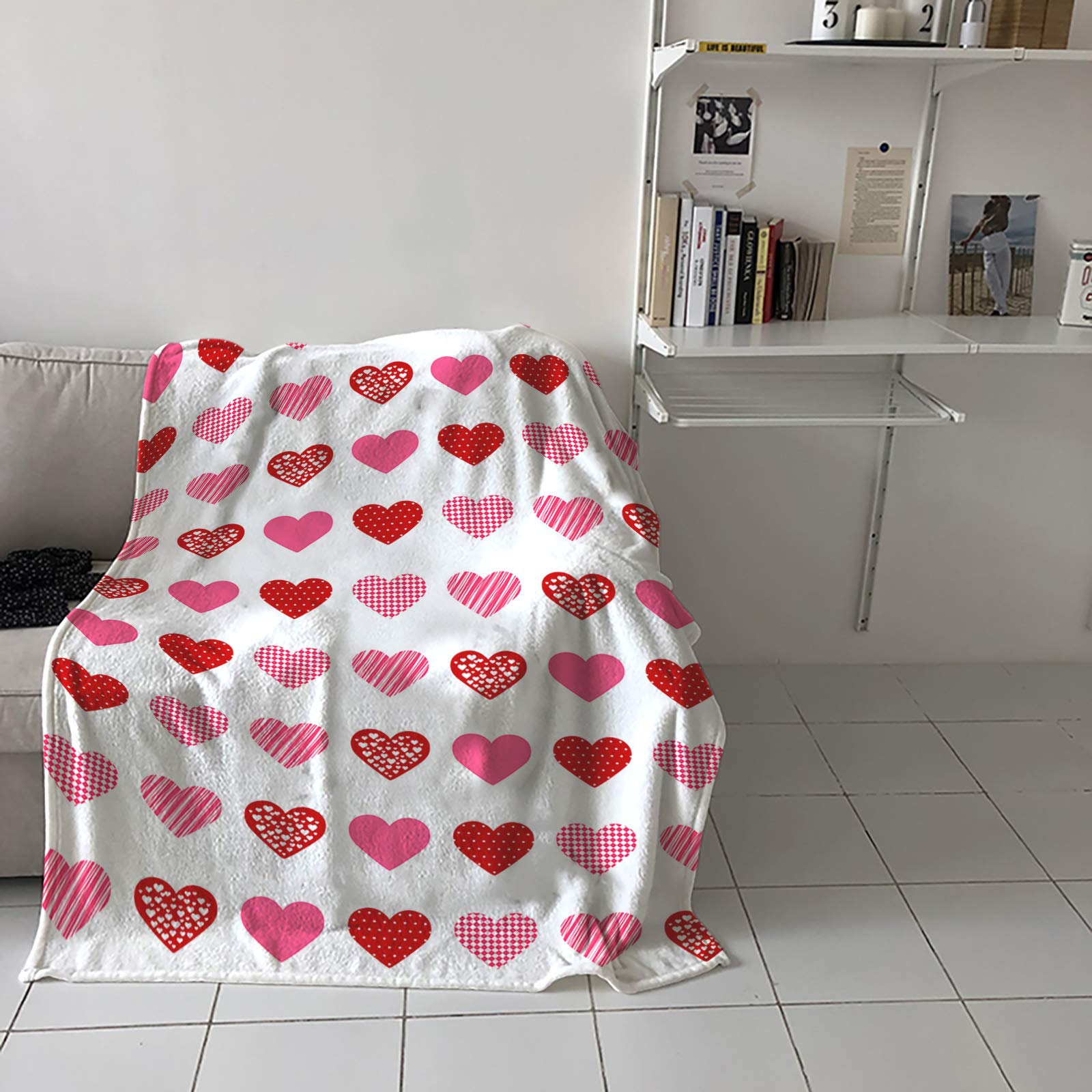 Valentine's Day Heart Print Flannel Fleece Throw Blanket - 39