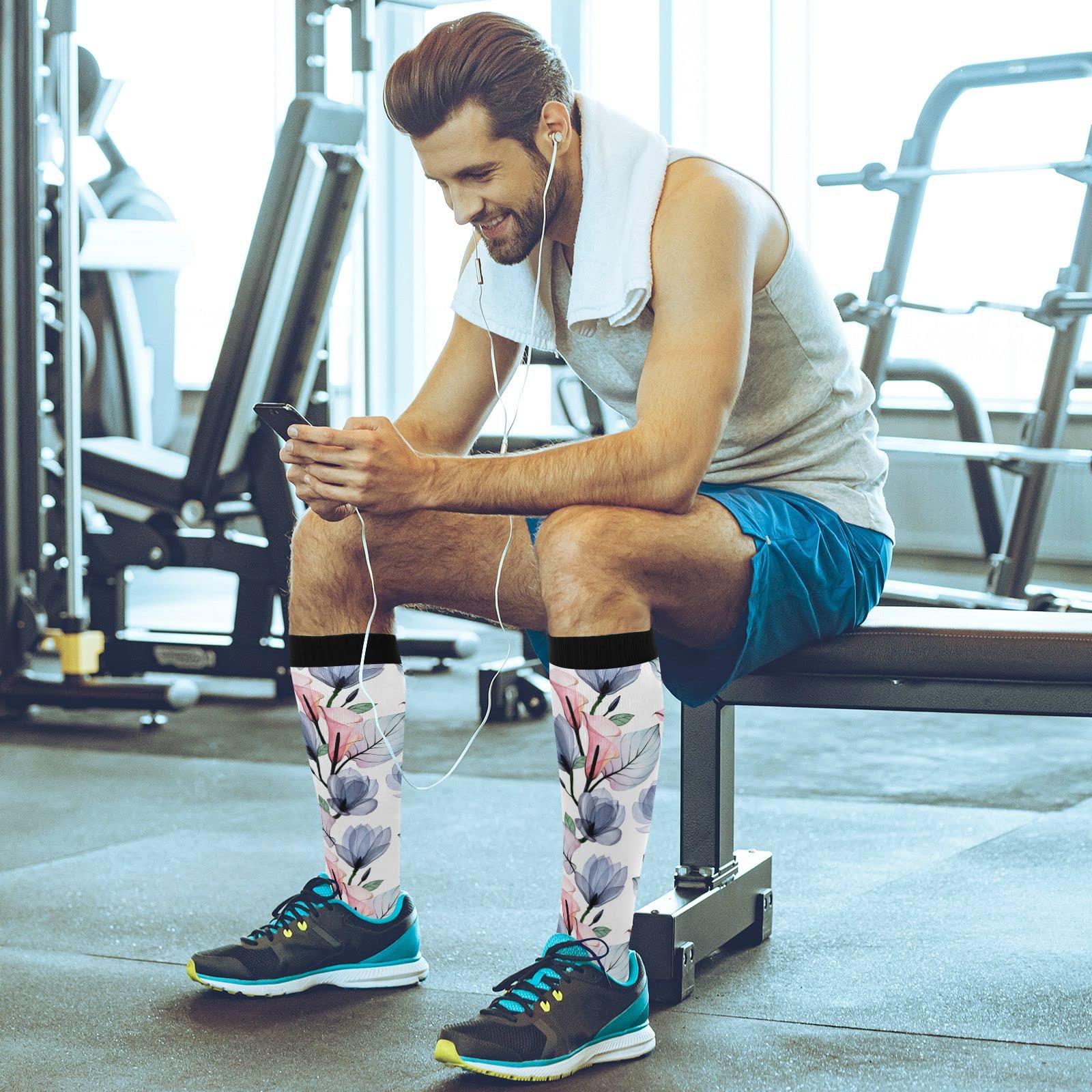 JUNZAN Magnolia Grey Compression Socks for Women & Men - 20-30 mmHg Graduated Support for Running, Cycling, Nursing & Travel - Improve Circulation & Reduce Swelling - Athletic Performance & Recovery Socks