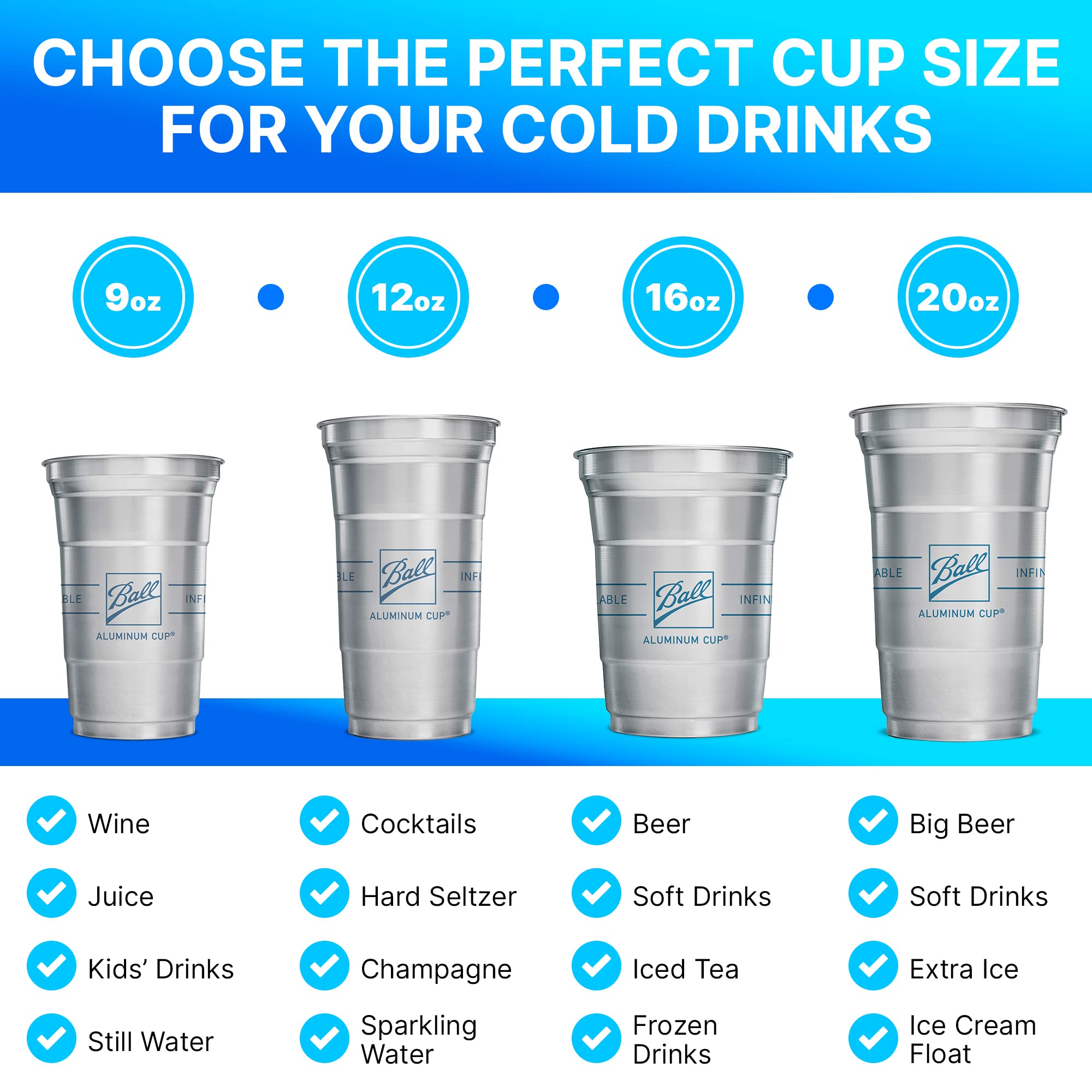 Ball Aluminum Cup 9 oz - Recyclable & Reusable Party Cups with Logo - Bulk Pack of 645 Cups for Outdoor Events, BBQs, Camping & Tailgating