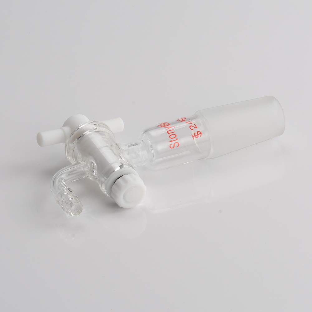 StonyLab PTFE Stopcock Vacuum Flow Control Adapter with 24/40 Joint & Bent Hose Connector - Perfect for Laboratory Vacuum Systems, Distillation Setups & Chemical Experiments