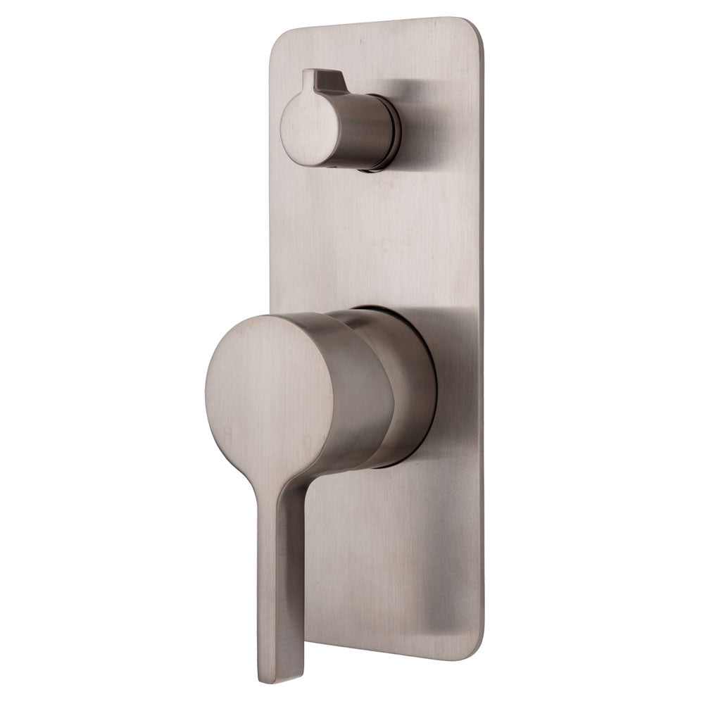Fienza Sansa Soft Square Plate Wall Diverter Mixer - Brushed Nickel Finish for Bathroom & Shower Faucet - Perfect for Modern Home Decor