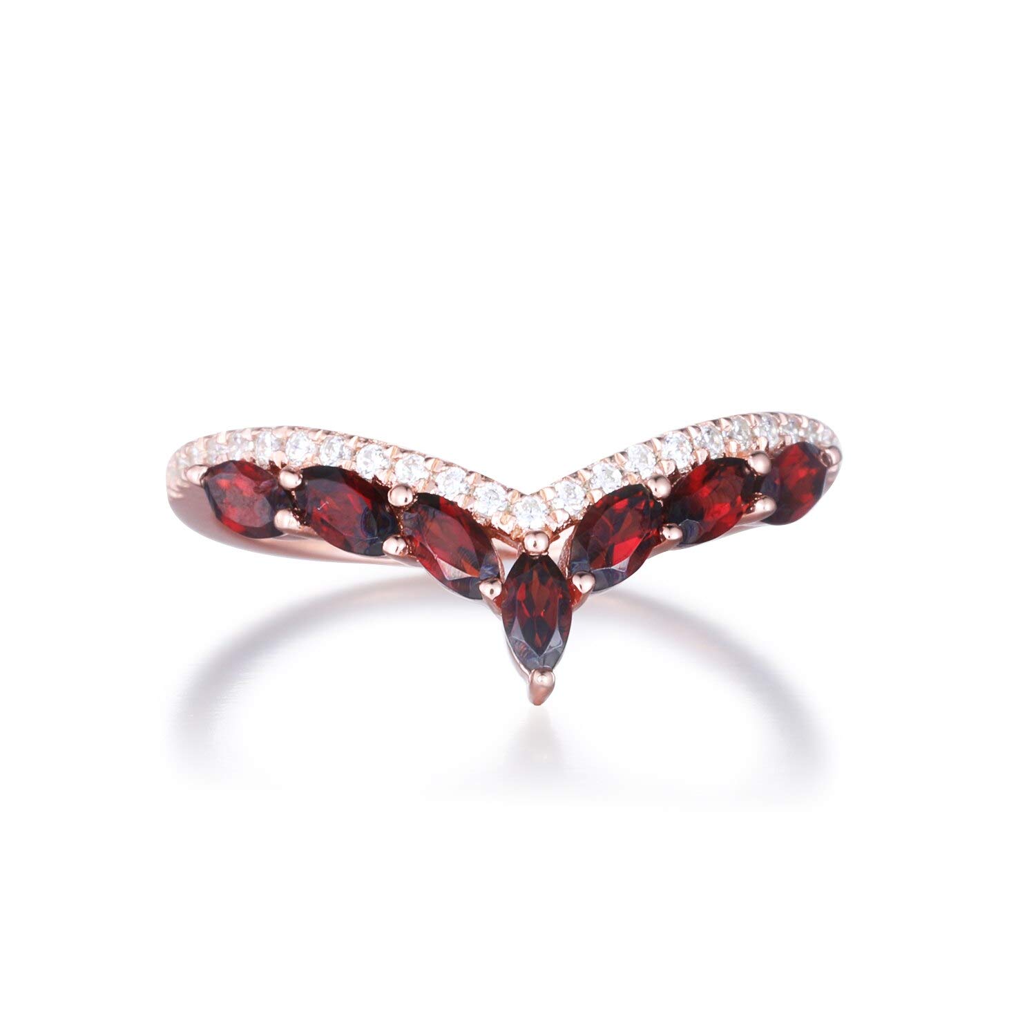 Natural Red Garnet CZ Diamond Sterling Silver Rose Gold Curved Wedding Band - Stackable Engagement Ring for Women, Bridal Set, Anniversary Gift - Perfect for Stacking, Everyday Wear & Special Occasions