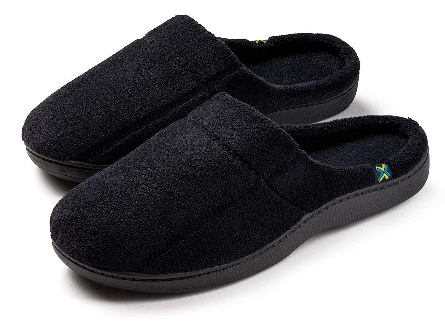 Roxoni Men's Terry Clog Slippers - Slip-On Comfort House Shoes for Indoor & Outdoor Use - Black Size 7/8 - Perfect for Home, Garden, and Quick Errands