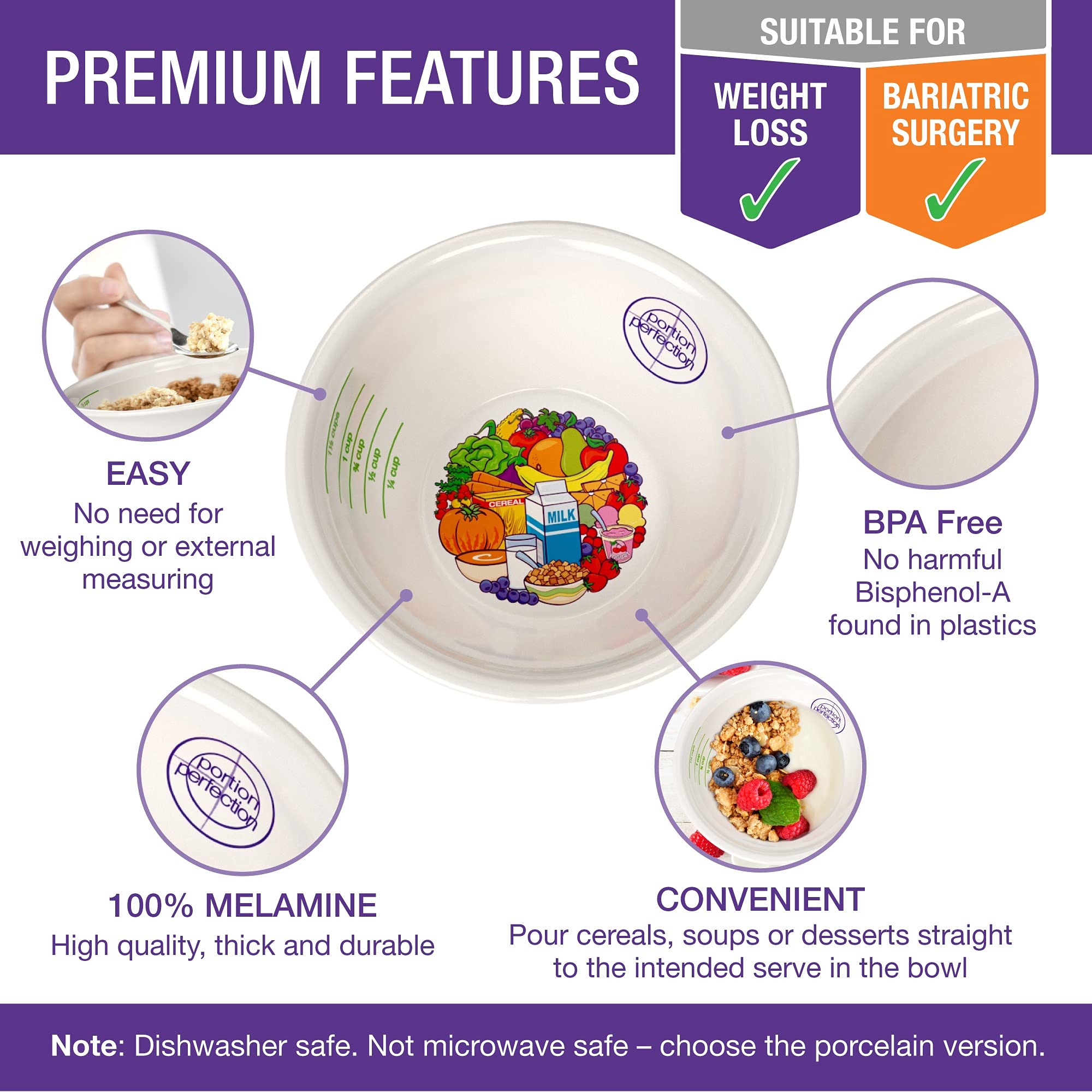 Portion Perfection Bariatric Surgery Essentials: Melamine Post-Op Weight Control Kit with Measuring Bowls & Plates for Portion Control | Includes Eating Plan & Cookbook | Perfect for Post-Surgery Recovery & Healthy Meal Prep