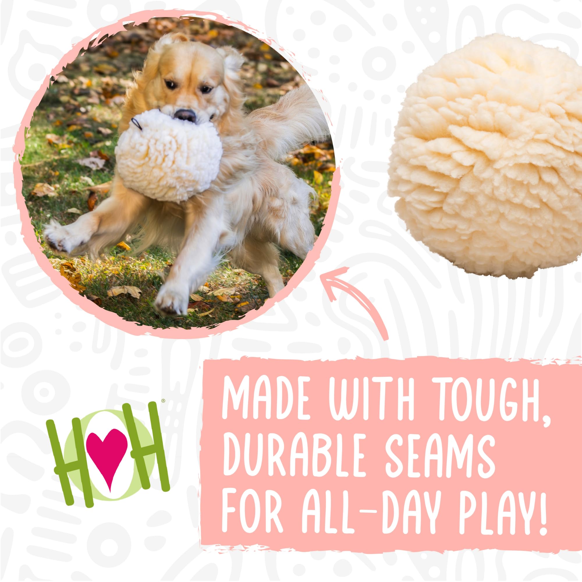 HuggleHounds Durable Fleece Ball Plush Dog Toy for Aggressive Chewers - Tough Chew-Proof Squeaky Toy for Large Dogs & Puppies - Soft Yet Long-Lasting Stuffed Ball for All Breeds | Perfect for Playtime, Training & Anxiety Relief - Fluffy Hugglefleece Chew Toy (Small/Medium/Large)
