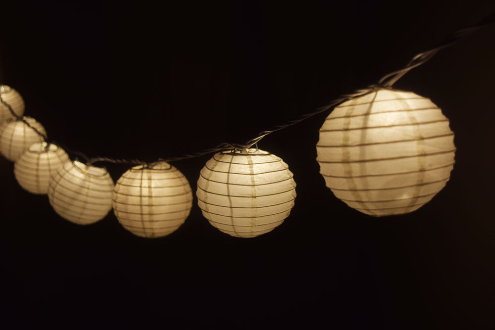 4 Pack Beige Round Paper Lanterns with Even Ribbing - Elegant Hanging Decor for Weddings, Parties & Home Decoration (String Lights Sold Separately)