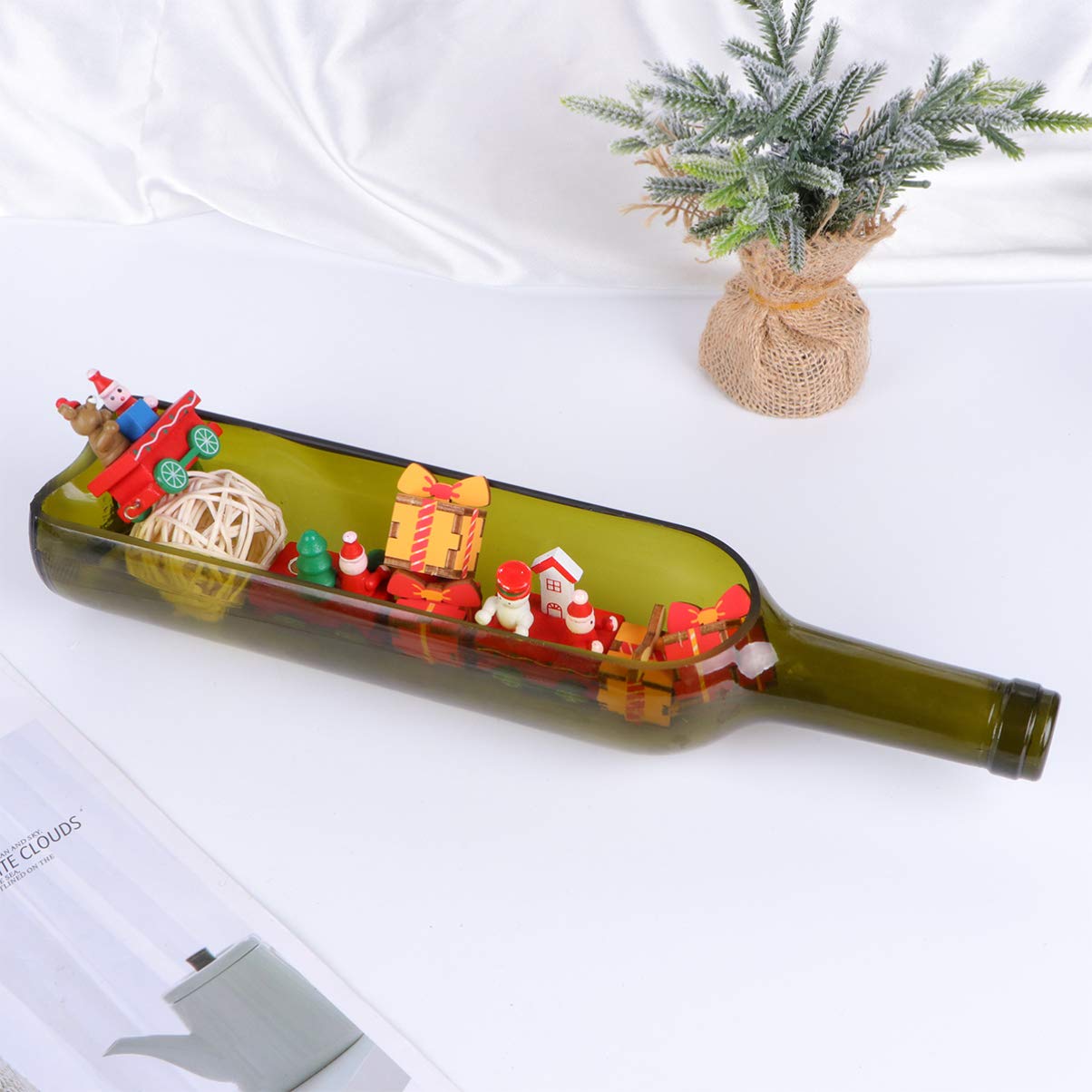 Veemoon Glass Bottle Vase Candle Holder - Handcrafted Dark Green Unique Decor for Wine Bottle, Flower Pot, Home & Wedding Centerpiece