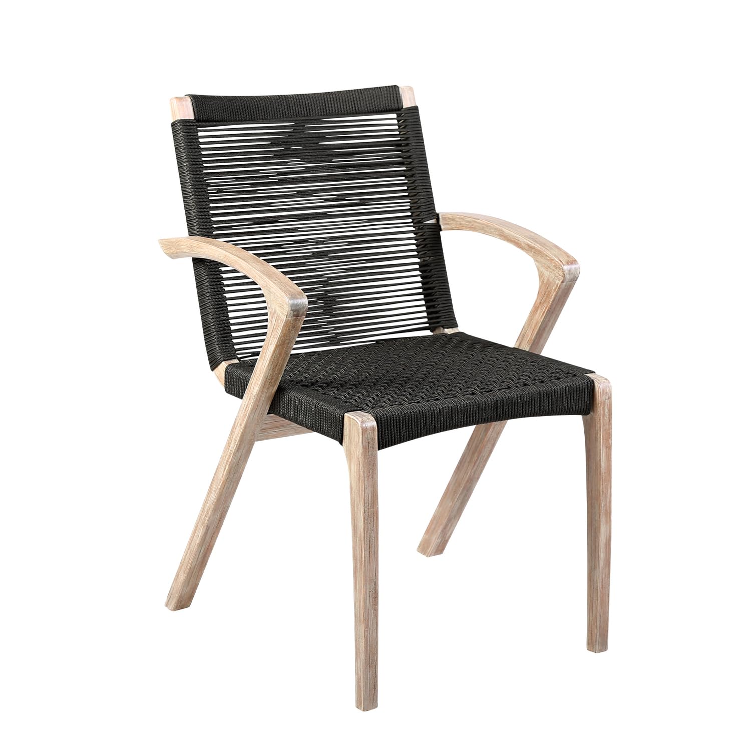 ARMEN LIVING Brielle Outdoor Patio Charcoal Rope Arm Chairs (Set of 2) - Teak Finish Weather-Resistant Lounge Chairs for Garden, Poolside & Backyard Relaxation