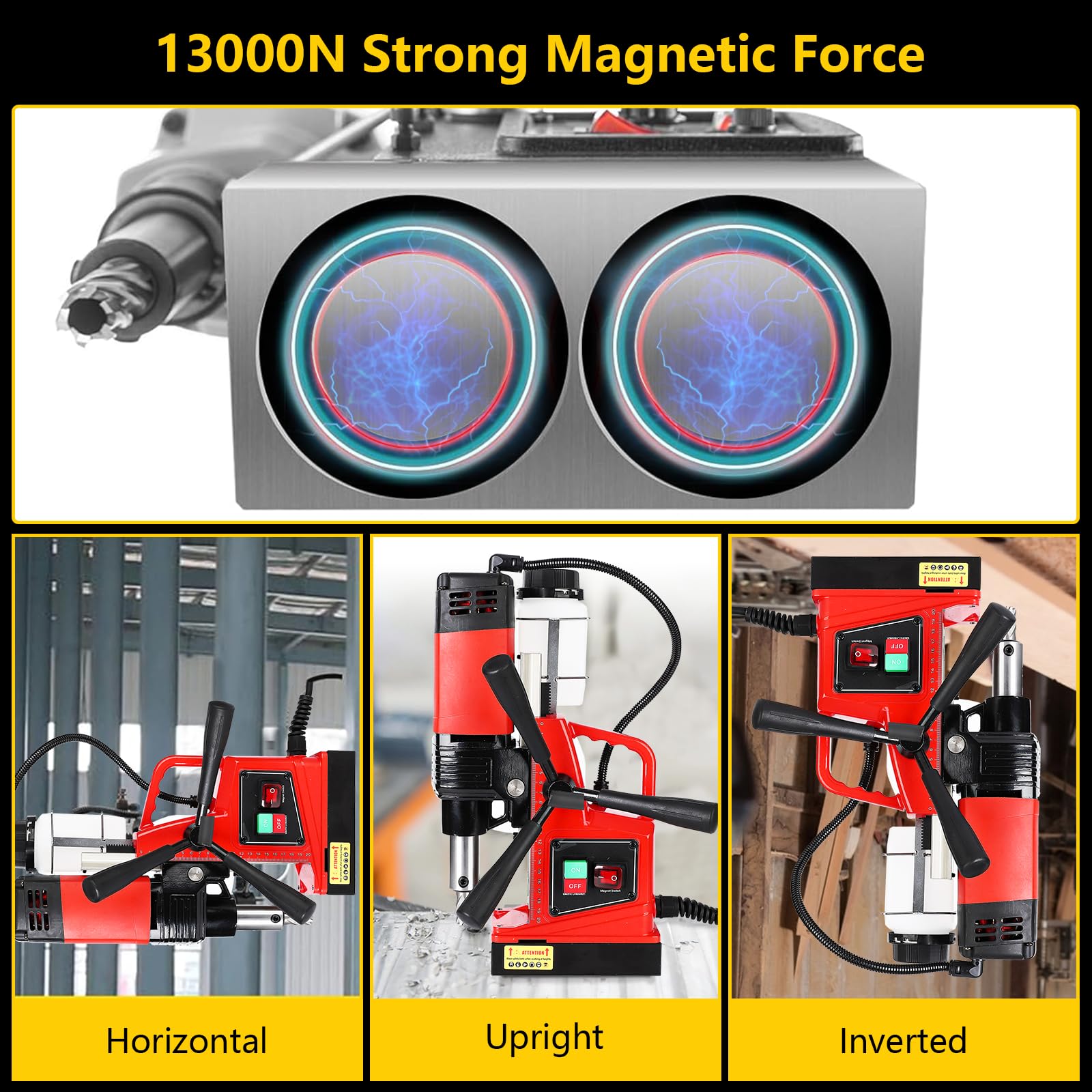 GARVEE 1300W Magnetic Drill Press with 11Pcs Drill Bits - 1.6