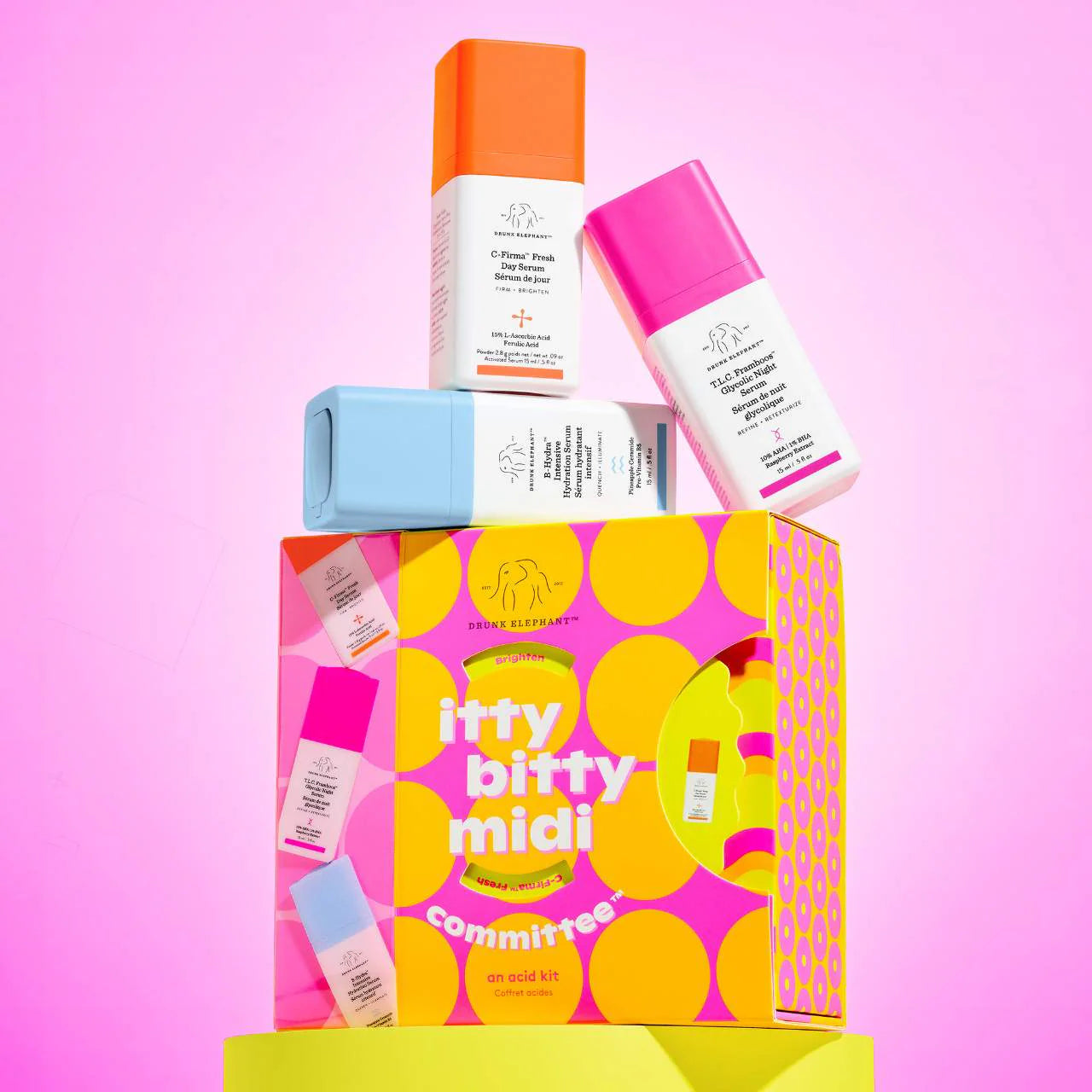 Drunk Elephant Itty Bitty Midi Committee Serum Trio Set - Vitamin C, Hydrating & Anti-Aging Serums for Glowing Skin | Perfect for Travel Skincare & Daily Routine