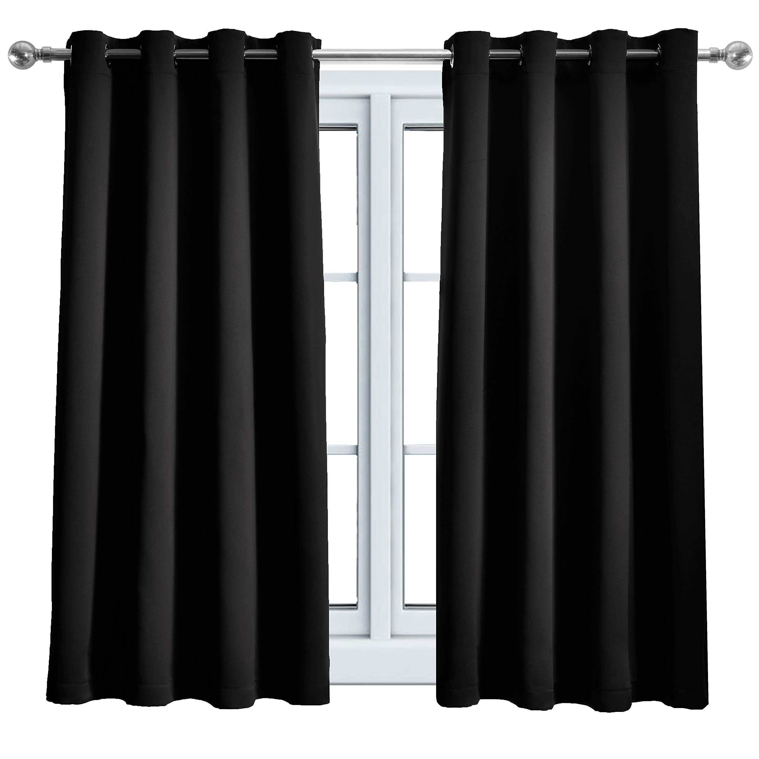 Blackout Curtains for Bedroom & Living Room - Thermal Insulated Room Darkening Window Drapes with Grommet Top, 52x63 Inch, 2 Panels, Black - Perfect for Light Blocking, Noise Reduction & Energy Saving