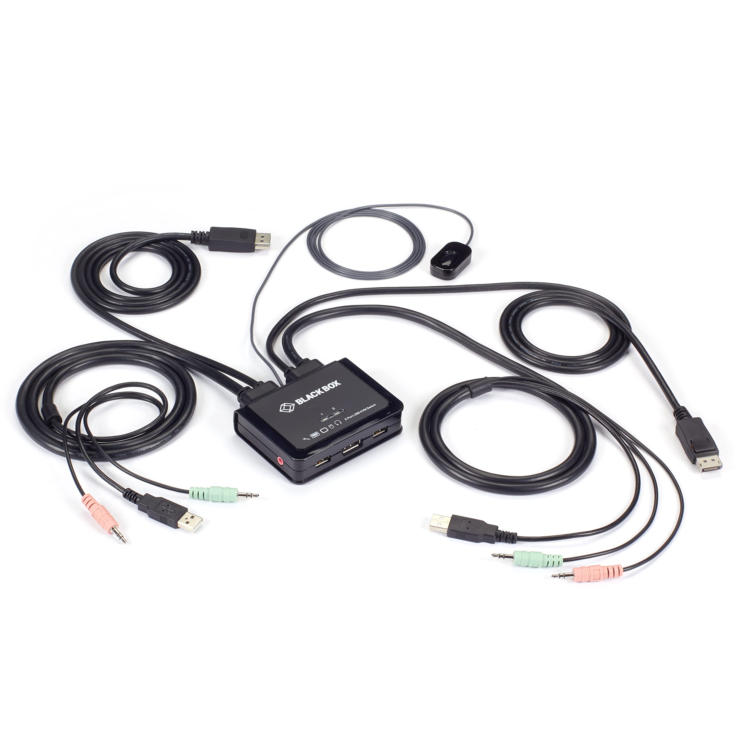 Black Box Network KV62-CBL 2-Port 4K60 DisplayPort Cable KVM Switch - Seamless Multi-Computer Control for Home Office & Gaming Setup