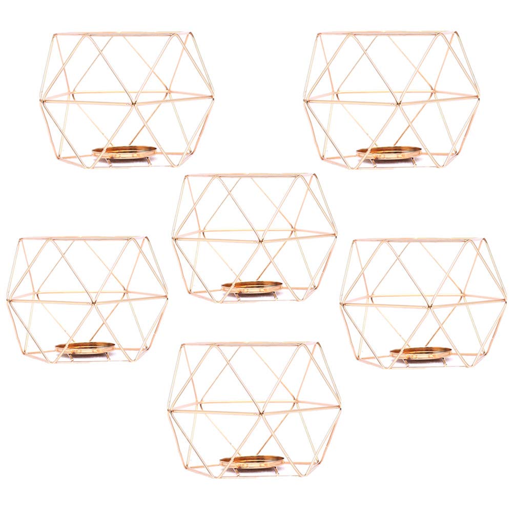 6-Piece Geometric Metal Candle Holder Set - Polished Tealight Candlesticks for Table Centerpieces, Wedding Decor, Party & Event Decoration - Perfect for Dining Tables, Mantels, and Home Interior Design