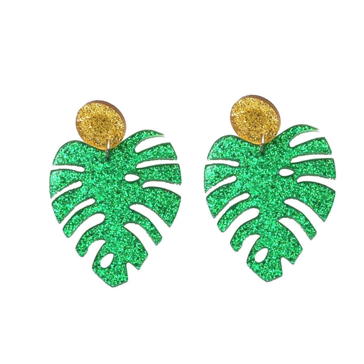 Holibanna 2 Pairs Green Leaf Dangle Earrings for Women - Trendy Bohemian Drop Earrings, Nature-Inspired Jewelry Accessories - Perfect for Spring Outfits, Weddings & Boho Fashion