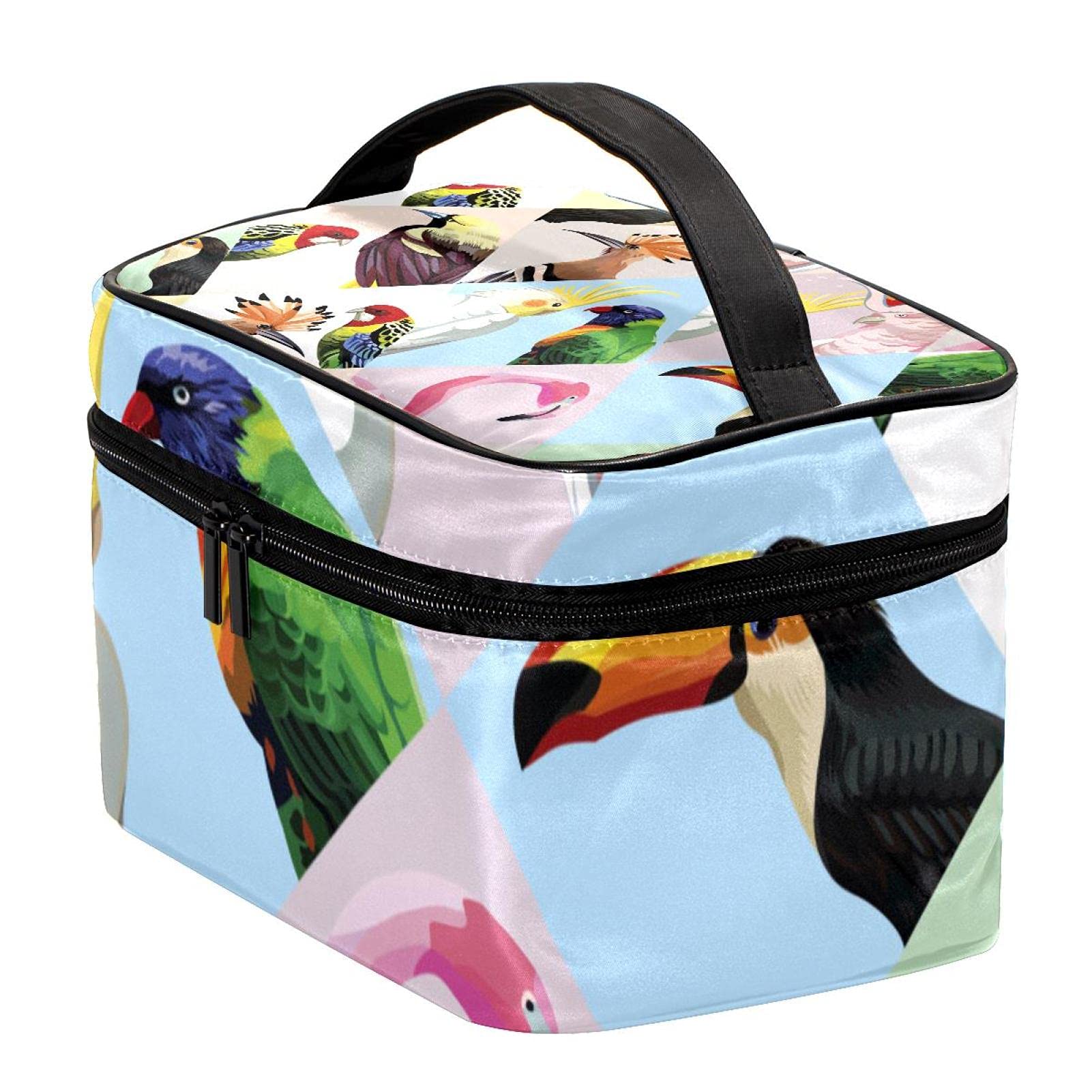 Colorful Tropical Parrot Flamingo Toucan Large Makeup Bag for Women - Waterproof Travel Cosmetic Organizer with Zipper, Perfect for Toiletries, Brushes & Beauty Essentials - Great for Vacations, Beach Trips & Gym Use