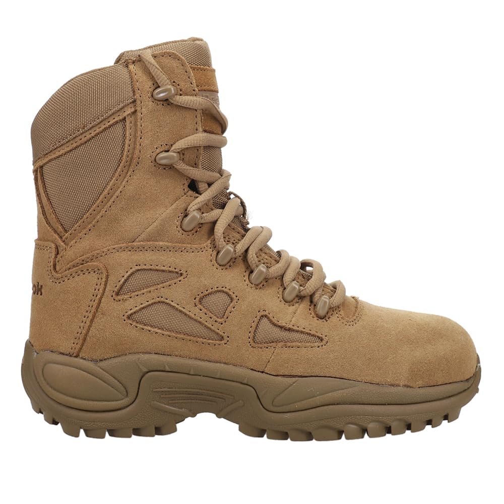 Reebok Women's Rapid Response RB 8-Inch Composite Toe Work Safety Boots - Side Zip, Brown | Slip Resistant & Comfortable for Construction, Warehouse & Outdoor Jobs
