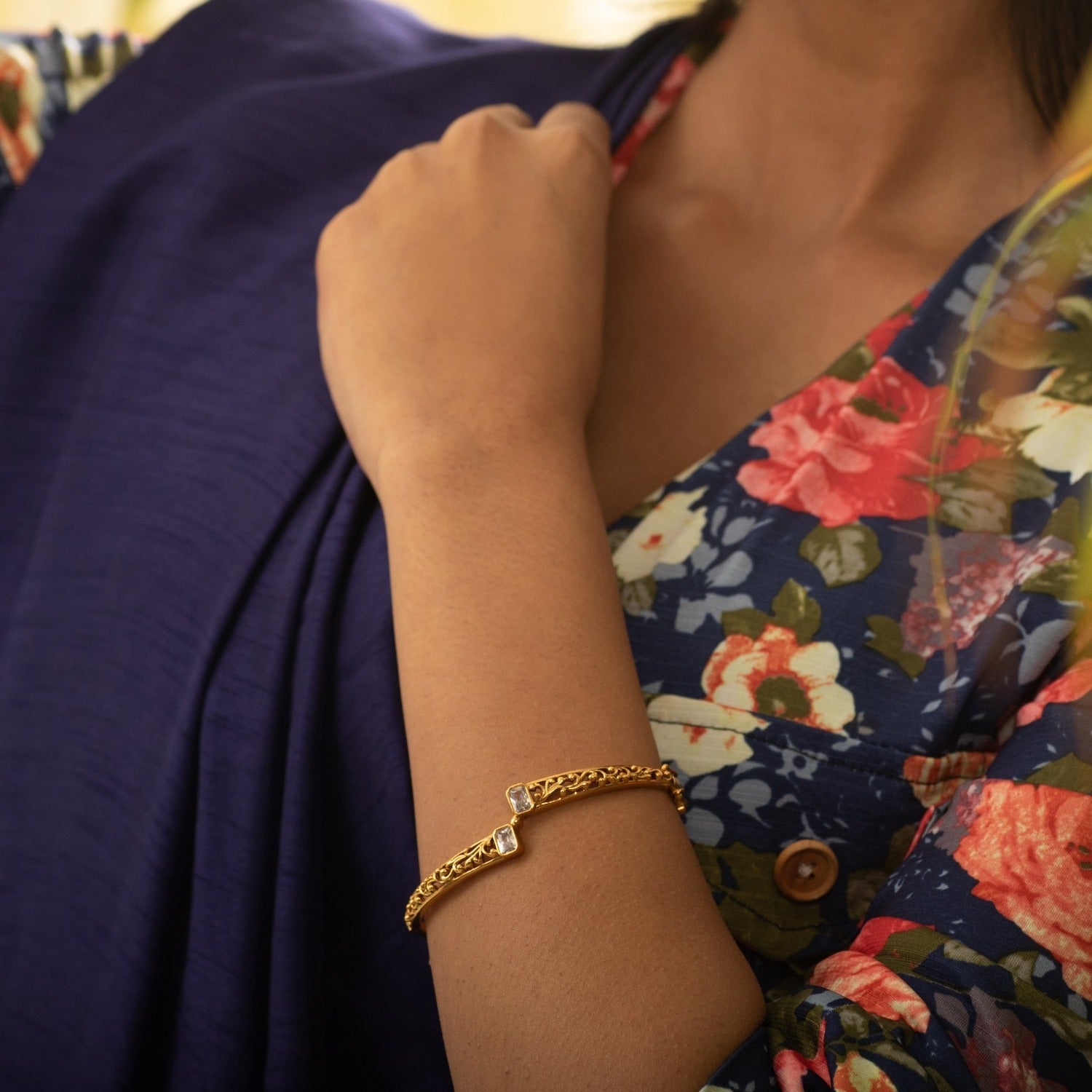Aretha Gold Plated Tribal Bracelet for Women - Boho Chic Handmade Jewelry for Festival, Party & Everyday Wear