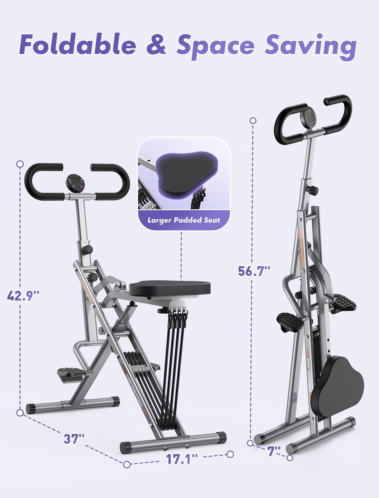 Sportsroyals Foldable Squat Machine for Home Gym - 330lbs Capacity, Adjustable 4 Resistance Bands, Rodeo Core Trainer for Glutes, Thighs & Abs - Perfect for Strength Training, Butt Lifting & Full Body Workout at Home