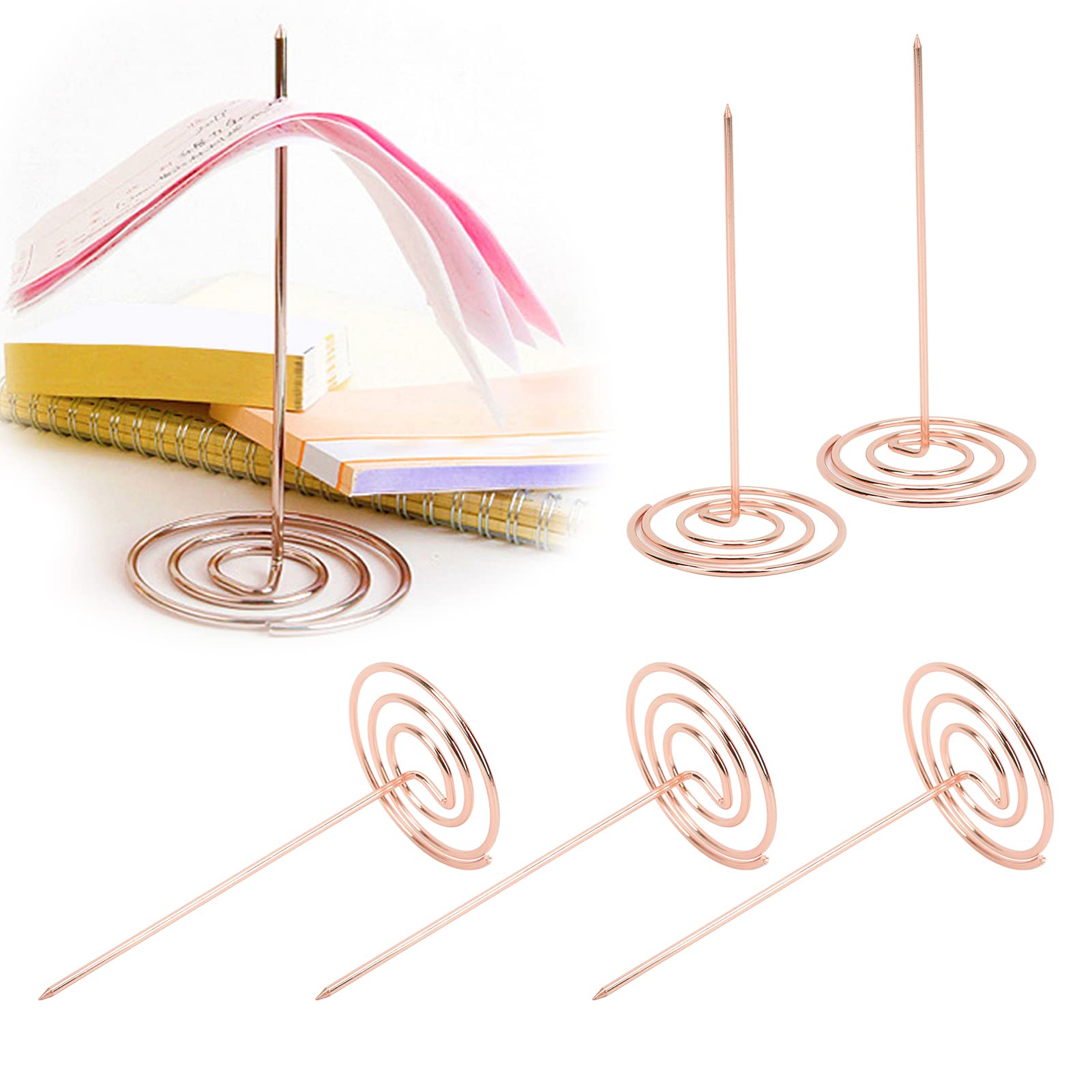 5PCS Rose Gold Receipt Holders for Desk - Durable Recyclable Ticket Spikes & Check Spindles for Office, Kitchen, Restaurant, and Retail Use