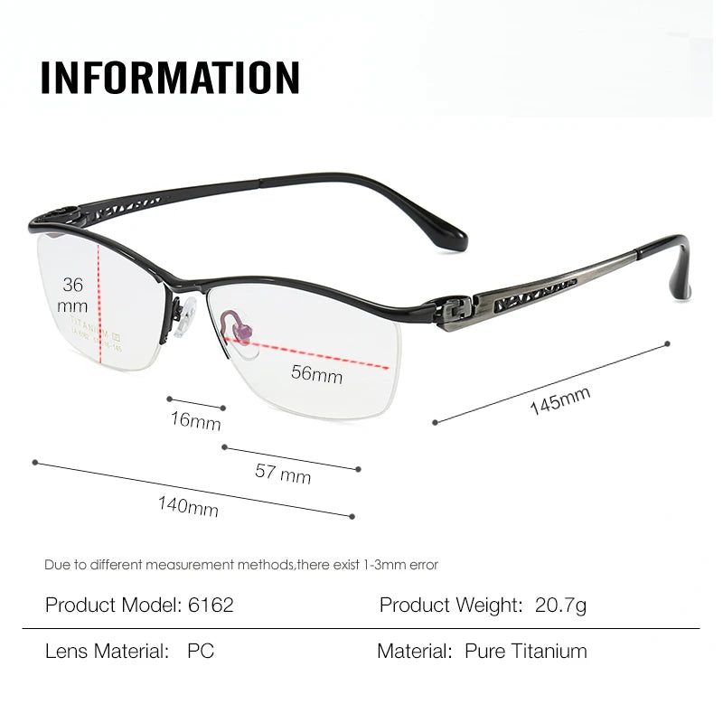 Aror Men's Semi-Rimless Square Oval Titanium Eyeglasses Frame 96162 - Lightweight Durable Glasses for Work, Reading & Everyday Wear