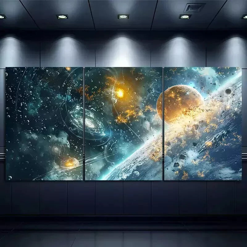 3-Piece Outer Space & Star View Wall Art Set - Framed Canvas 50x70cm (20x28in) - High Quality Space-Themed Prints - Ready to Hang Home Decor for Living Room, Bedroom & Office