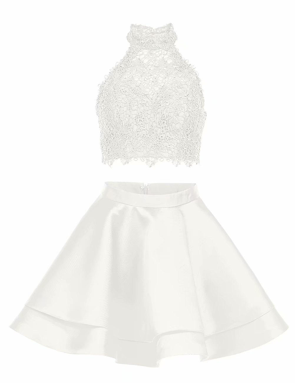 Elegant White Halter Two-Piece Dress for Women | Homecoming & Cocktail Party Outfit | Perfect for Prom, Evening Events & Special Occasions