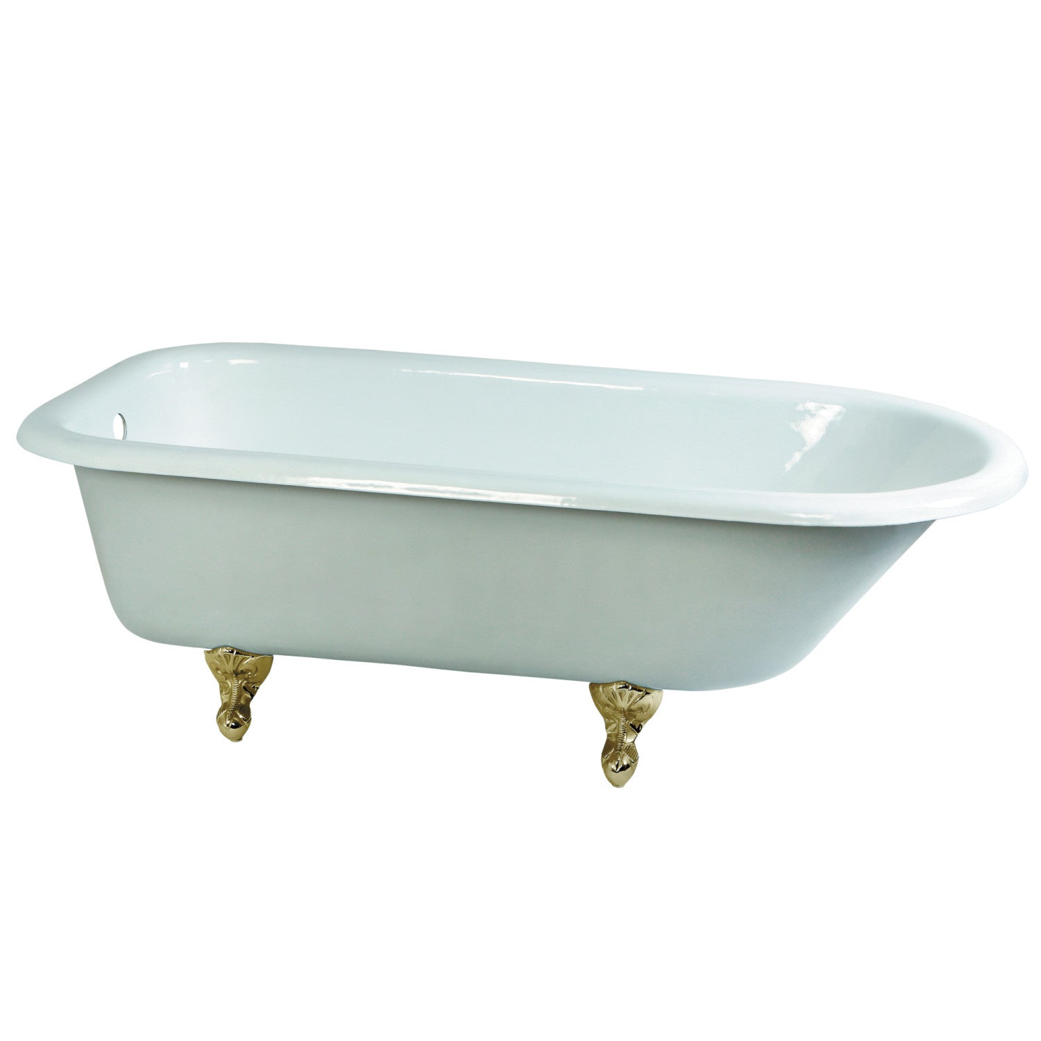 Aqua Eden 66 Inch Clawfoot Bathtub - White Oval Cast Iron Roll Top Tub with Polished Brass Feet for Vintage Bathroom Decor (No Faucet Drillings) | Freestanding Soaking Tub for Spa-Like Relaxation in Master Bath or Guest Suite