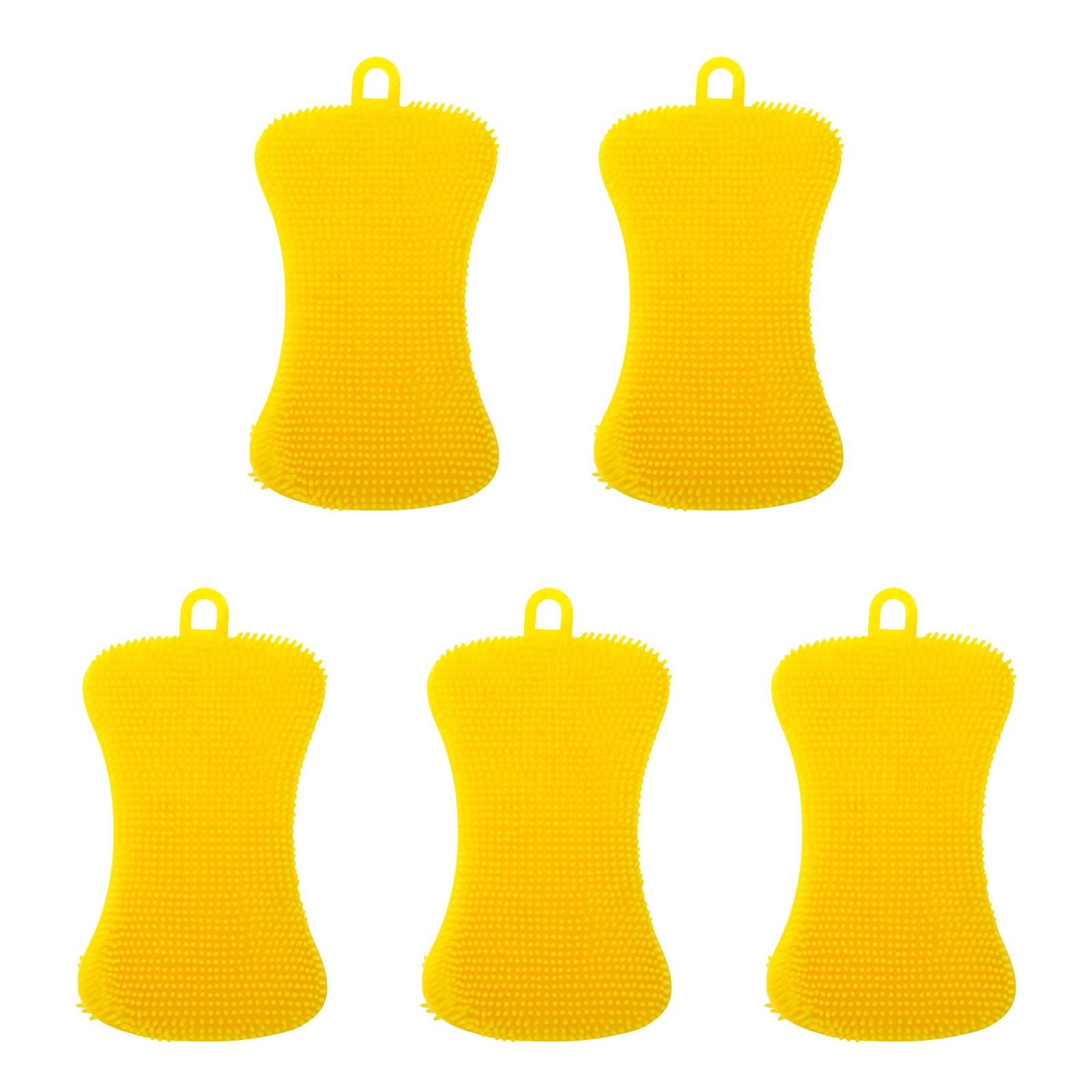 5-Pack Yellow Silicone Scrubbers for Kitchen & Dish Cleaning - Durable Sponges