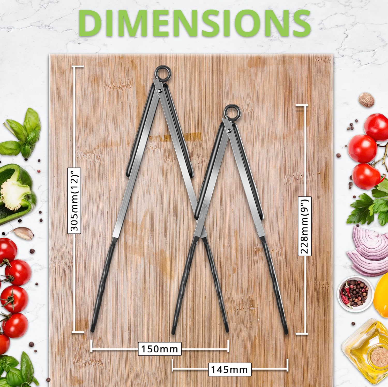 Oliver's Kitchen Silicone Tongs - Stainless Steel BBQ & Cooking Tongs for Easy Grip - Perfect for Grilling & Serving