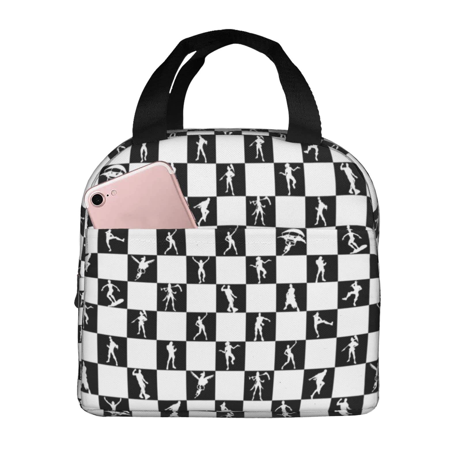 Insulated Reusable Lunch Bag for Kids, Women & Men - Leakproof Cooler Tote for School, Work, Picnic & Travel - Black & White Lunch Box for Meal Prep & Food Storage