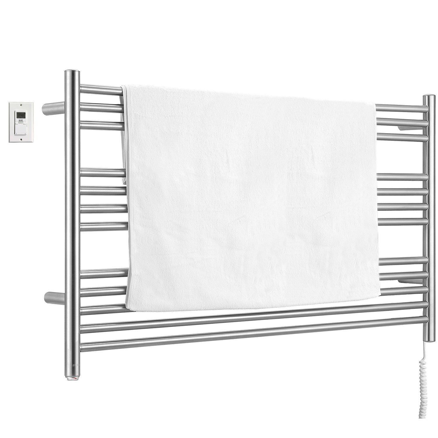 Ancona Amplia Dual 12 Bar Hardwired & Plug-in Towel Warmer - Brushed Stainless Steel with Digital Timer - Perfect for Bathroom, Spa & Luxury Home Heating