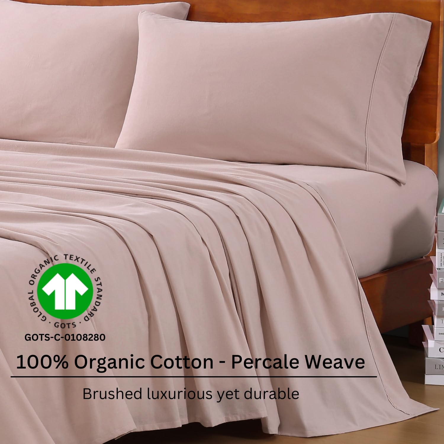 Organic Cotton Twin Sheet Set - 100% Premium Percale Bedding, 3-Piece Twin Size with 15